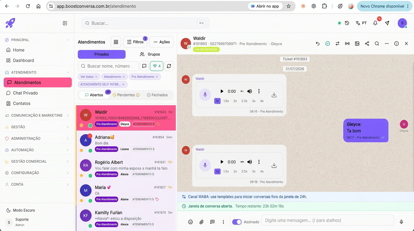Tela real do Boost Conversa — Conversas
